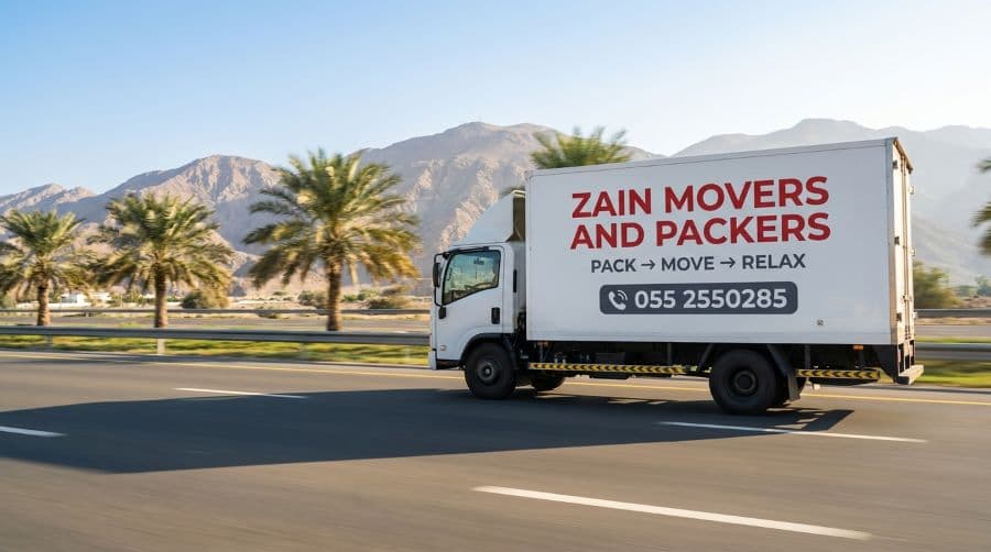 Zain Movers truck on the E311 highway between Ras Al Khaimah and Dubai